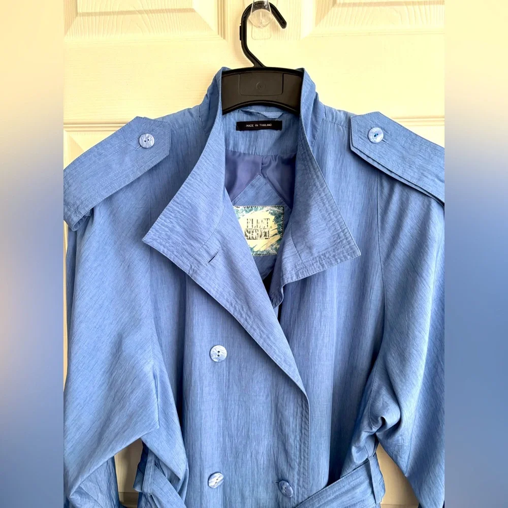 FLEETSTREET TRENCH COAT DOUBLE BREASTED BLUE BUTTON MILITARY STYLE   PLUS SZ 3XL - Picture 3 of 12